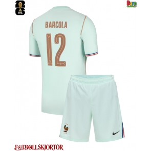 Frankrike Bradley Barcola #12 Borta Kläder Barn VM 2026 Kortärmad (+ Korta byxor)